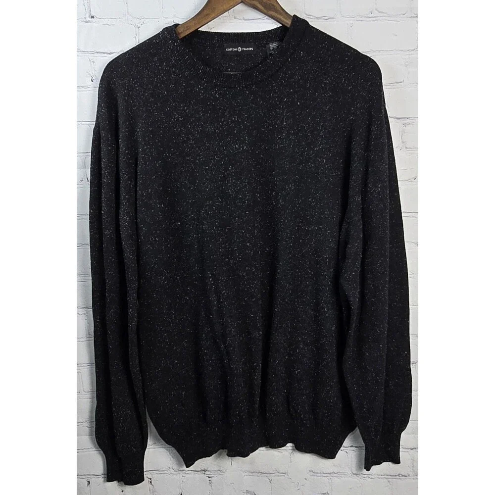 Cotton Traders Men's Sweater Black Crewneck Wool Silk Size XL Preppy Classic Y2K